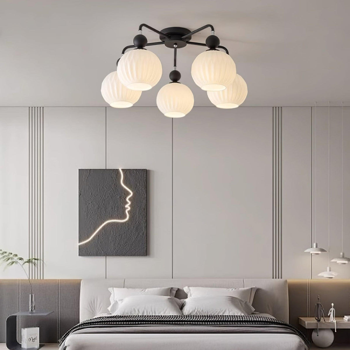 Plafondlamp Geribbelde Glazen Bollen Zwart Groen 4-8 Lichtpunten Moderne Woonkamer Slaapkamer Verlichting | Sulvida