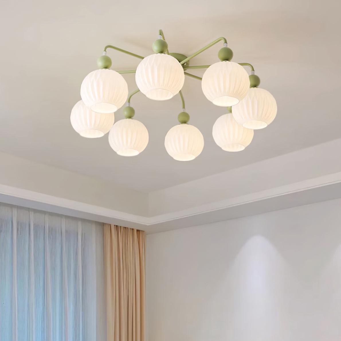 Plafondlamp Geribbelde Glazen Bollen Zwart Groen 4-8 Lichtpunten Moderne Woonkamer Slaapkamer Verlichting | Sulvida
