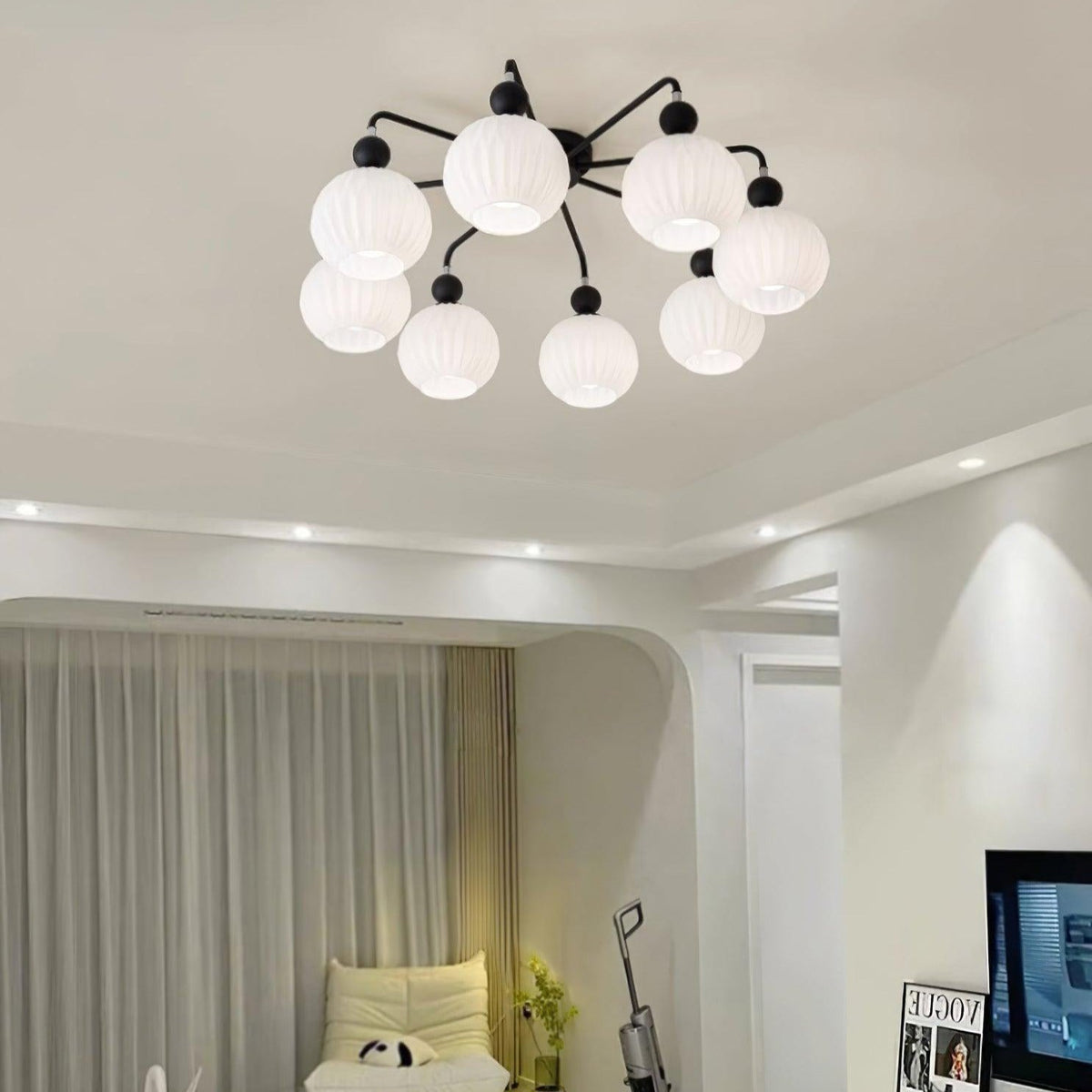 Plafondlamp Geribbelde Glazen Bollen Zwart Groen 4-8 Lichtpunten Moderne Woonkamer Slaapkamer Verlichting | Sulvida