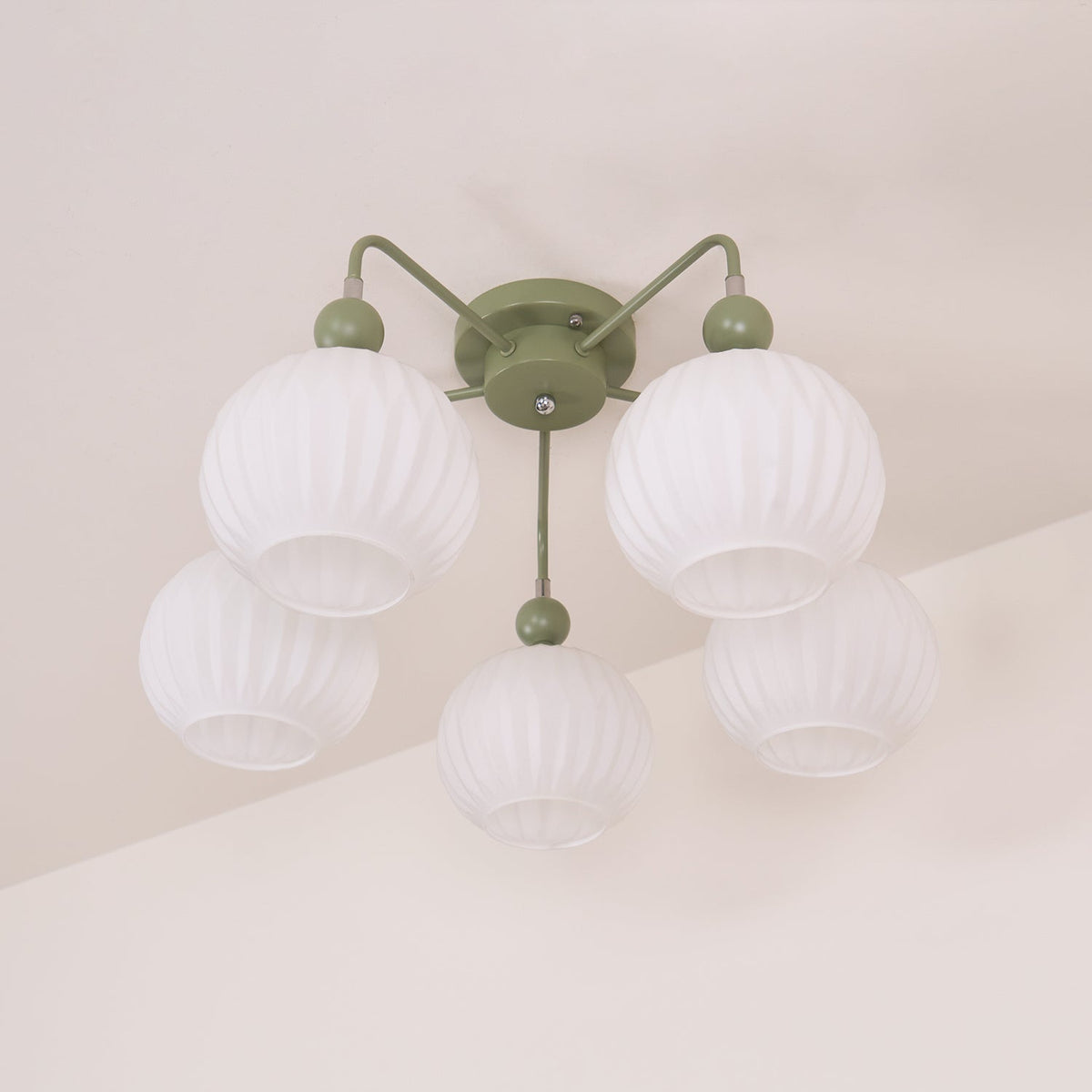 Plafondlamp Geribbelde Glazen Bollen Zwart Groen 4-8 Lichtpunten Moderne Woonkamer Slaapkamer Verlichting | Sulvida
