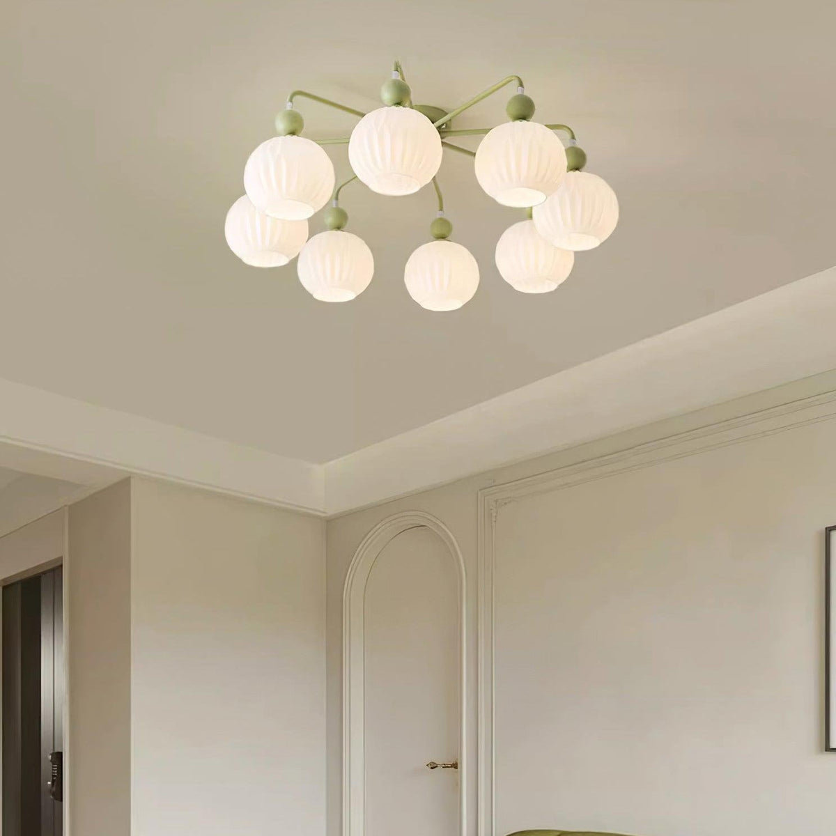 Plafondlamp Geribbelde Glazen Bollen Zwart Groen 4-8 Lichtpunten Moderne Woonkamer Slaapkamer Verlichting | Sulvida