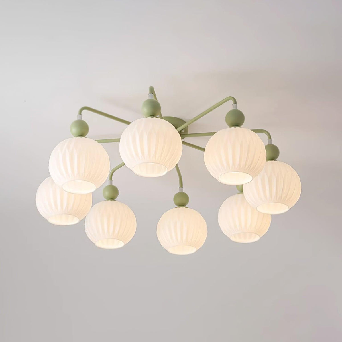 Plafondlamp Geribbelde Glazen Bollen Zwart Groen 4-8 Lichtpunten Moderne Woonkamer Slaapkamer Verlichting | Sulvida