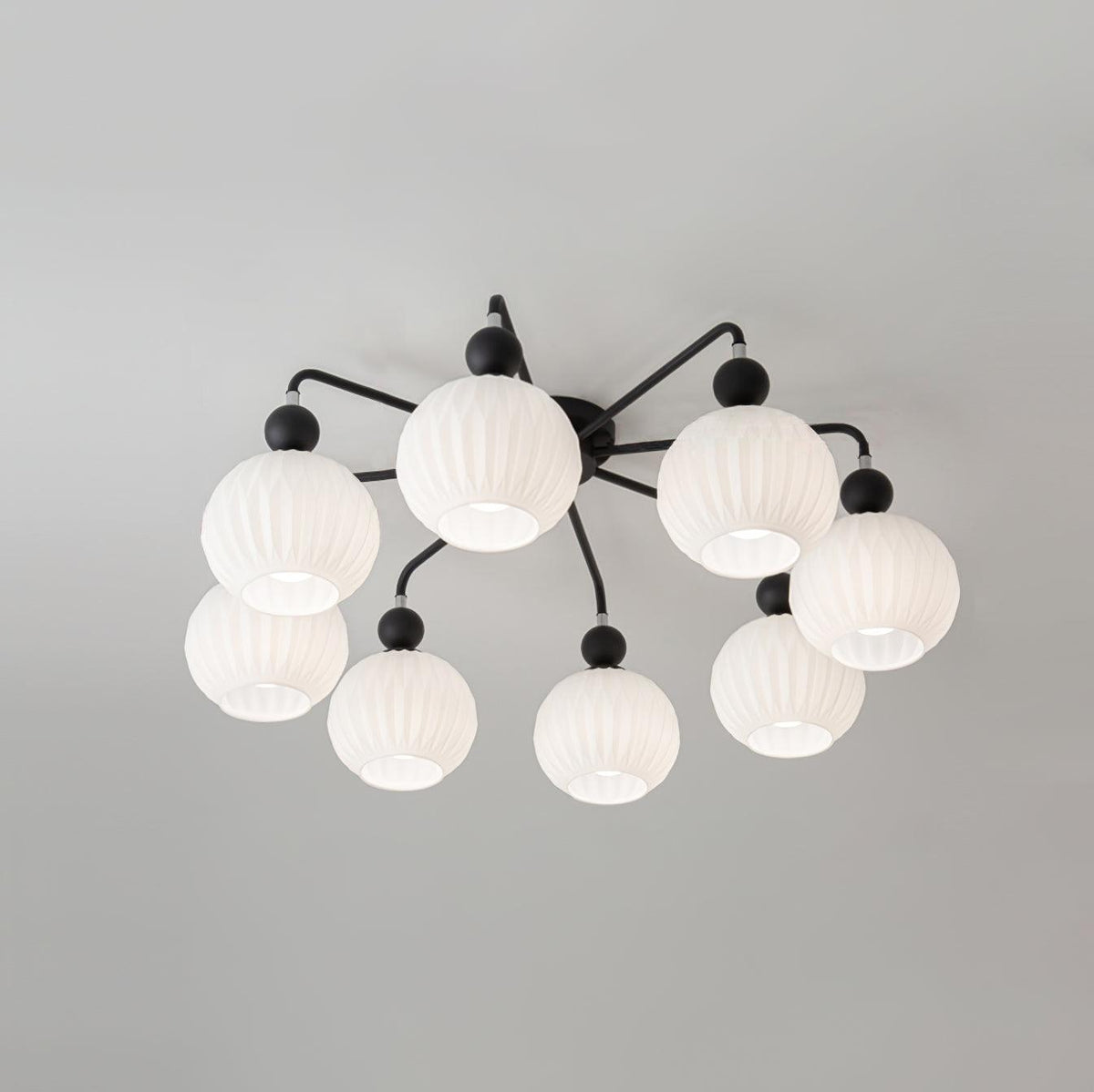 Plafondlamp Geribbelde Glazen Bollen Zwart Groen 4-8 Lichtpunten Moderne Woonkamer Slaapkamer Verlichting | Sulvida