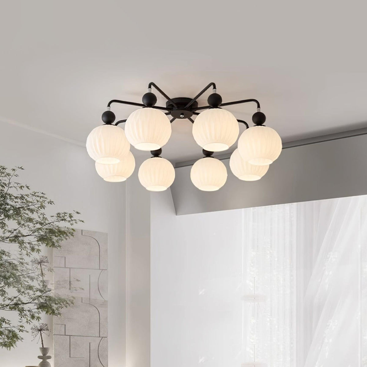 Plafondlamp Geribbelde Glazen Bollen Zwart Groen 4-8 Lichtpunten Moderne Woonkamer Slaapkamer Verlichting | Sulvida