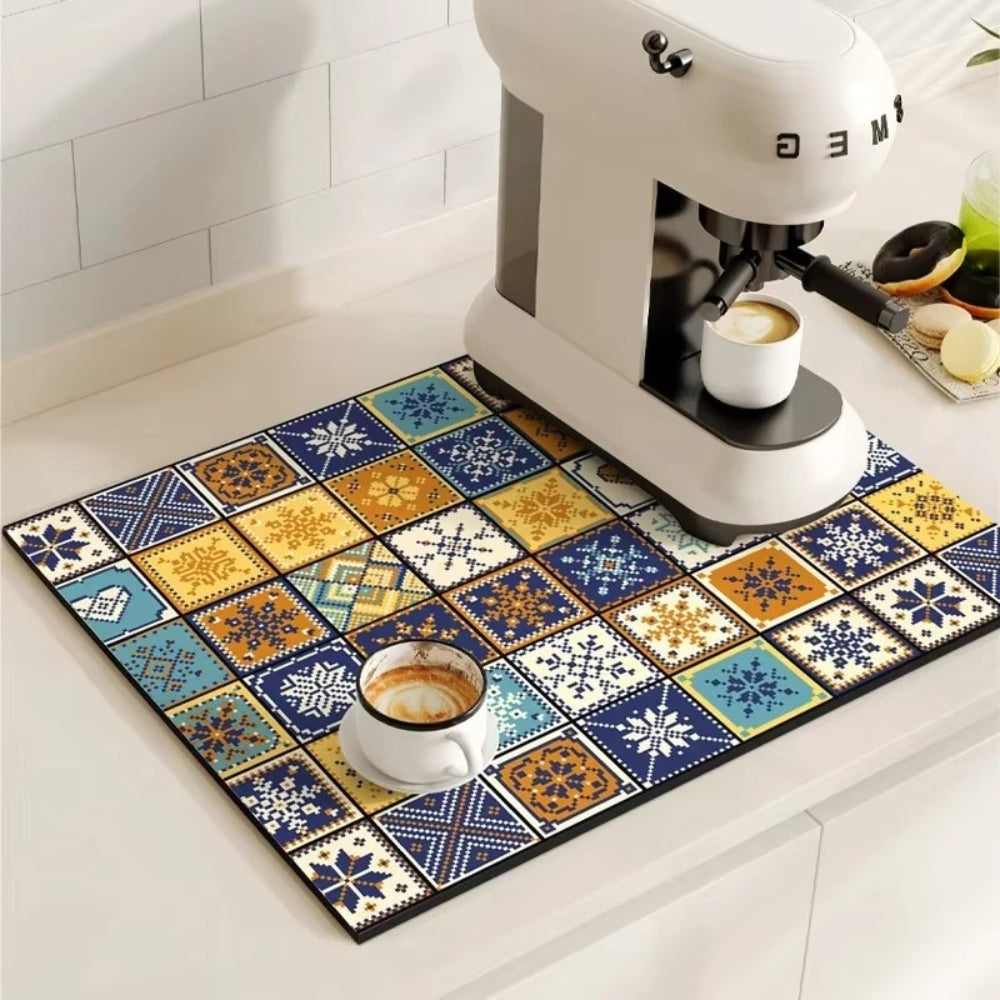 Absorberende Onderzetmat met Vintage Tegeldesign 30×40 cm 40×60 cm Keukenmat Droogmat voor Koffiestation | Sulvida
