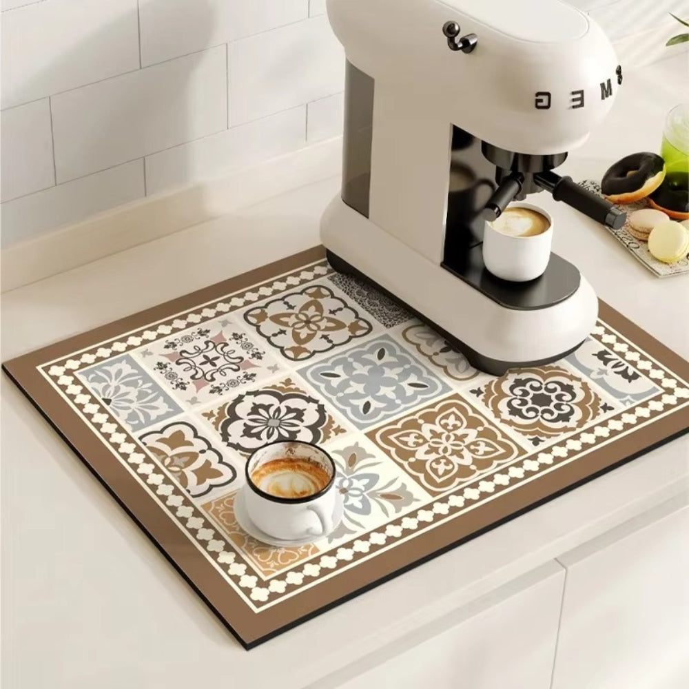 Absorberende Onderzetmat met Vintage Tegeldesign 30×40 cm 40×60 cm Keukenmat Droogmat voor Koffiestation | Sulvida