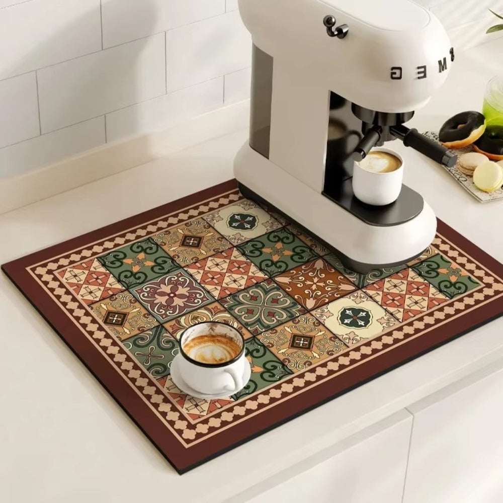 Absorberende Onderzetmat met Vintage Tegeldesign 30×40 cm 40×60 cm Keukenmat Droogmat voor Koffiestation | Sulvida