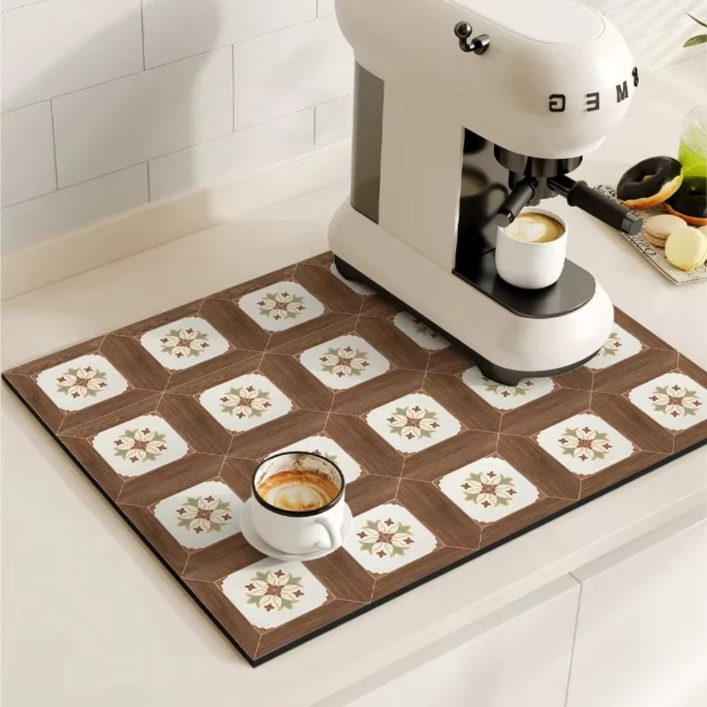 Absorberende Onderzetmat met Vintage Tegeldesign 30×40 cm 40×60 cm Keukenmat Droogmat voor Koffiestation | Sulvida