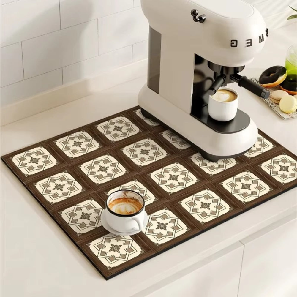 Absorberende Onderzetmat met Vintage Tegeldesign 30×40 cm 40×60 cm Keukenmat Droogmat voor Koffiestation | Sulvida