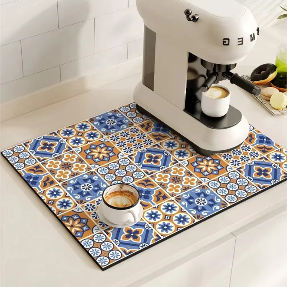 Absorberende Onderzetmat met Vintage Tegeldesign 30×40 cm 40×60 cm Keukenmat Droogmat voor Koffiestation | Sulvida