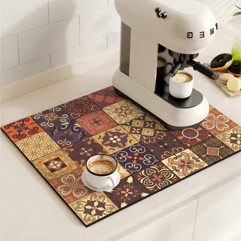 Absorberende Onderzetmat met Vintage Tegeldesign 30×40 cm 40×60 cm Keukenmat Droogmat voor Koffiestation | Sulvida