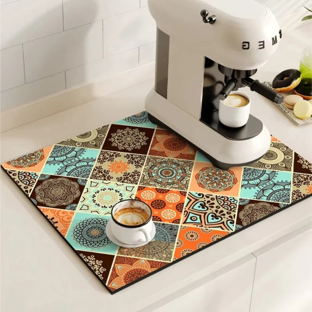 Absorberende Onderzetmat met Vintage Tegeldesign 30×40 cm 40×60 cm Keukenmat Droogmat voor Koffiestation | Sulvida