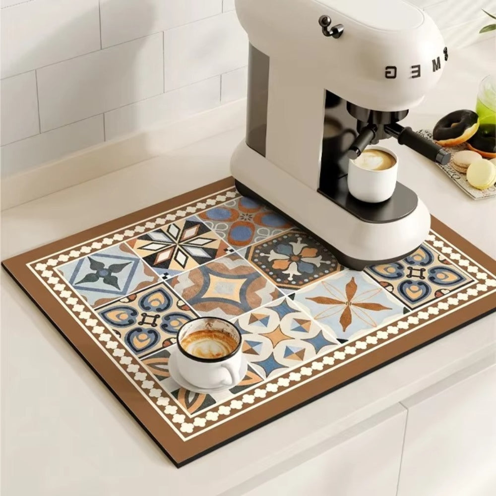 Absorberende Onderzetmat met Vintage Tegeldesign 30×40 cm 40×60 cm Keukenmat Droogmat voor Koffiestation | Sulvida