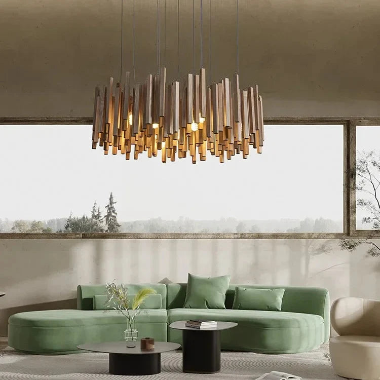 Houten Hanglamp Rond LED Kroonluchter Warm Licht Woonkamer Eetkamer Japans Minimalistisch Design Sfeerverlichting | Sulvida