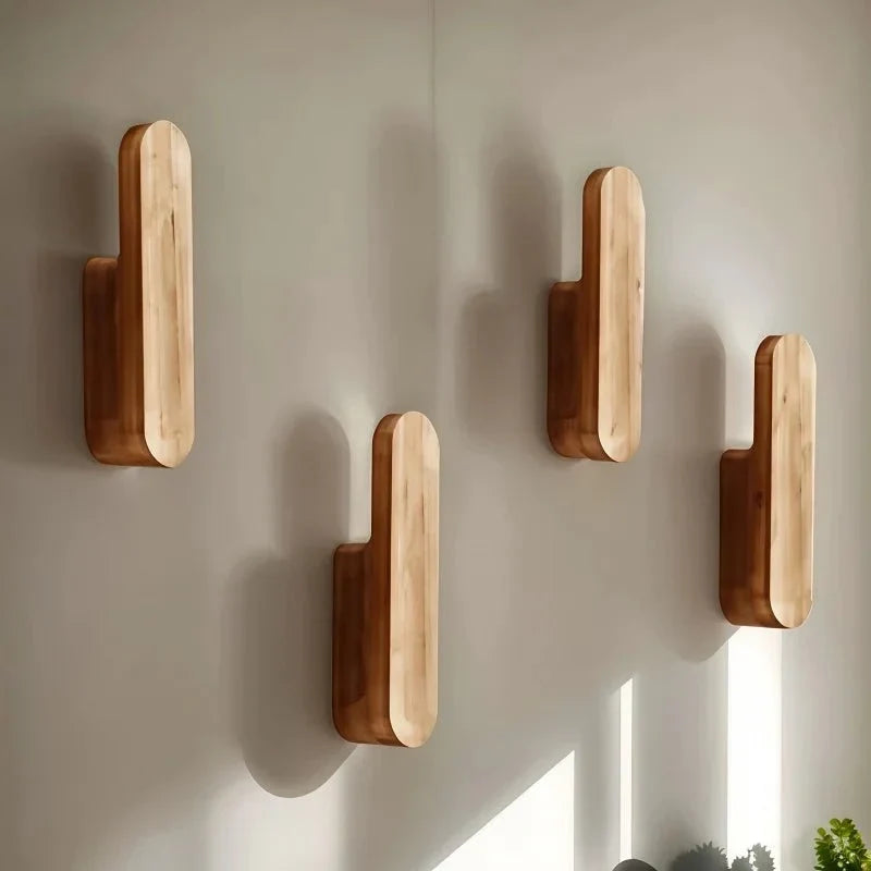 Wandhaken Hout Set 4 Stuks Natuurlijk Design Kapstok Hal Slaapkamer Badkamer Garderobe Jassen Handdoeken Ophangen | Sulvida