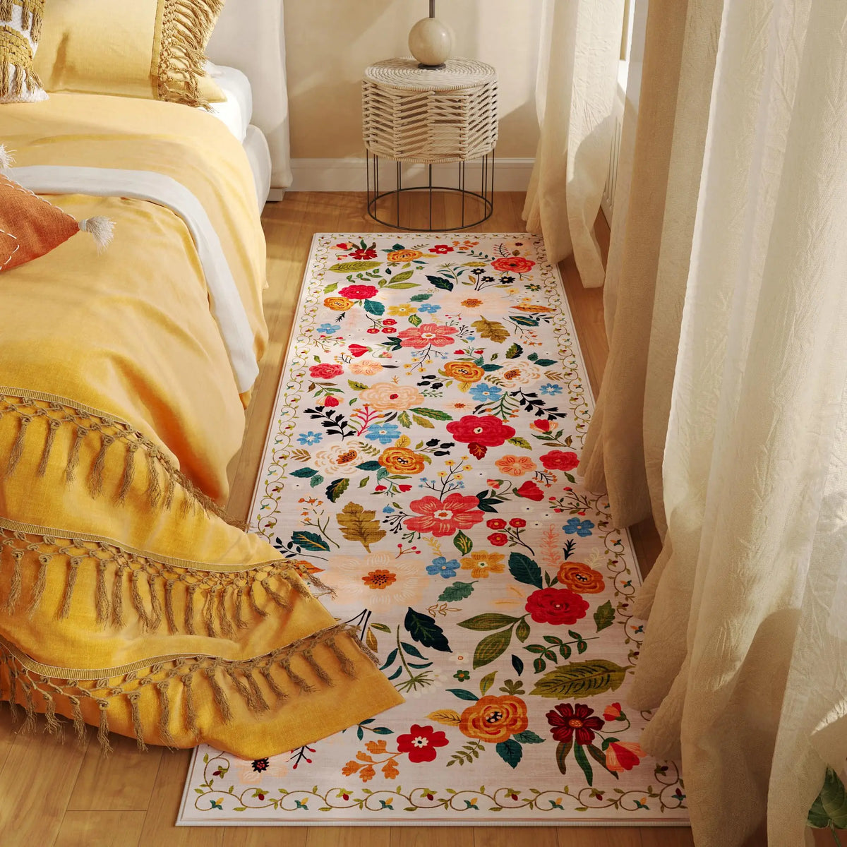 Looploper met Bloemenpatroon Antislip Polyester 40-180 cm Machinewasbaar Gangtapijt Keukenloper Halmat | Sulvida