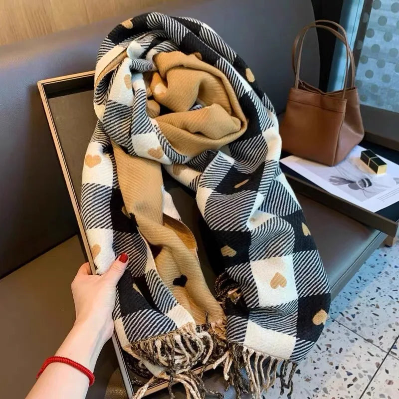Gebreide Hartvormige Sjaal Dames Geruit Warm Wintersjaal Oversized Omslagdoek Herfst Winter Accessoire | Sulvida