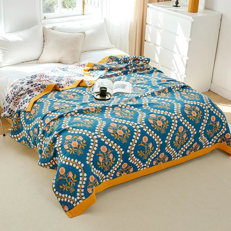 Couverture d’été en coton mousseline pour lit double, couvre-lit à motif floral en gaze de coton, léger et fin | Sulvida