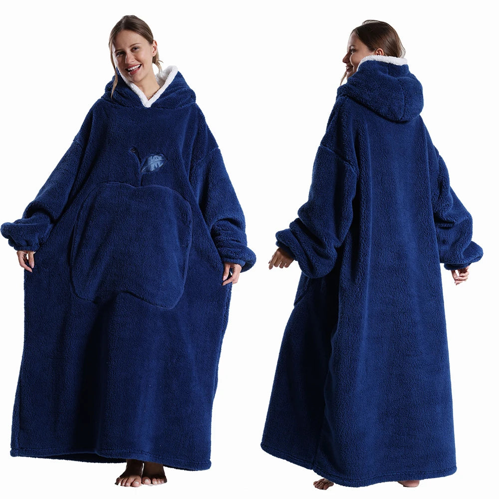 Draagbare deken met capuchon en mouwen zachte pluche fleece oversized hoodie plaid voor herfst en winter | Sulvida