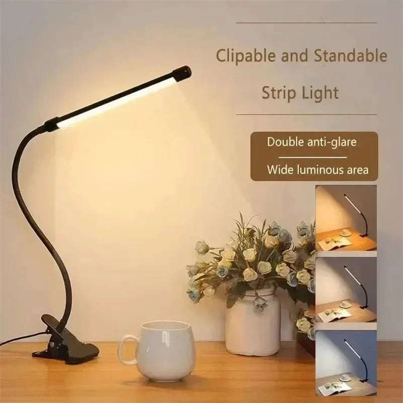 Verstelbare Klemlamp LED met Flexibele Hals Dimfunctie voor Bureau Lezen Nachtkastje Werken Studeren | Sulvida