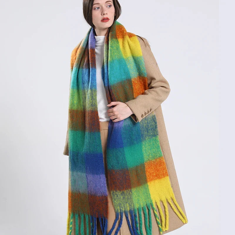 Écharpe en cachemire 38×230 cm, dégradé arc-en-ciel, étole douce, foulard de luxe, accessoire d’hiver pour femme | Sulvida