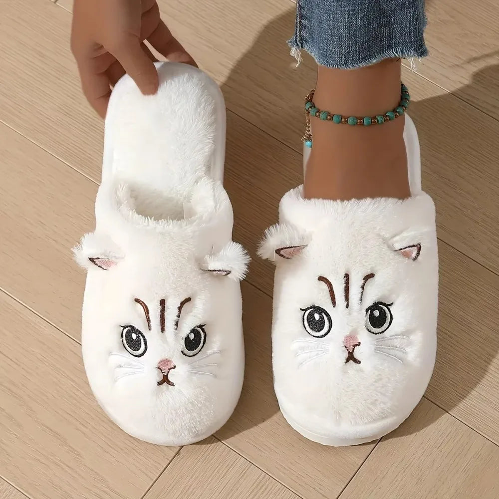 Dames Pluche Pantoffels met Kattenmotief Winter Huisschoenen Warme Instappers Antislip Binnenschoenen | Sulvida