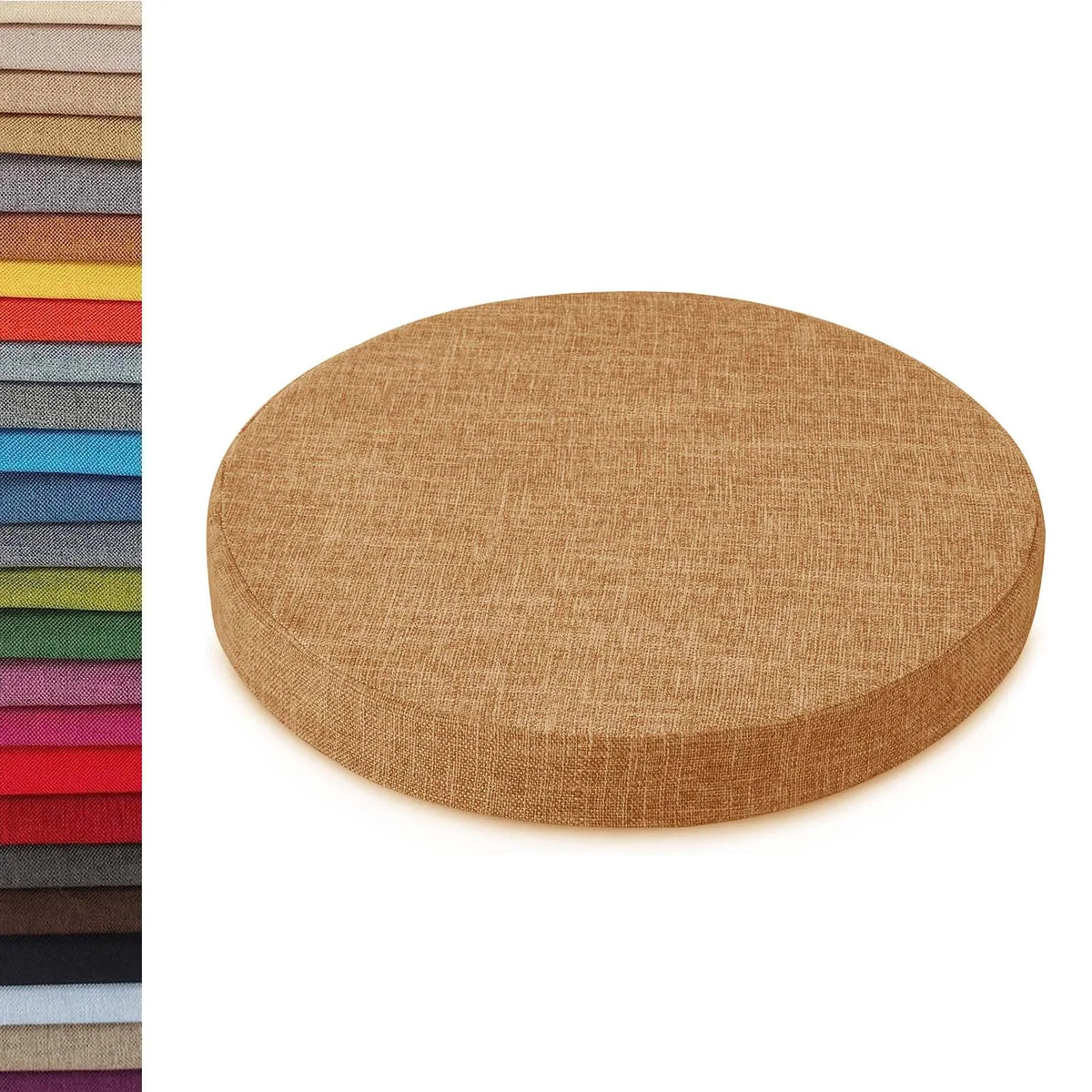 Coussin rond en lin, amovible avec fermeture éclair, pour tabouret de bar, chaise, salle à manger, cuisine et bureau, confortable | Sulvida
