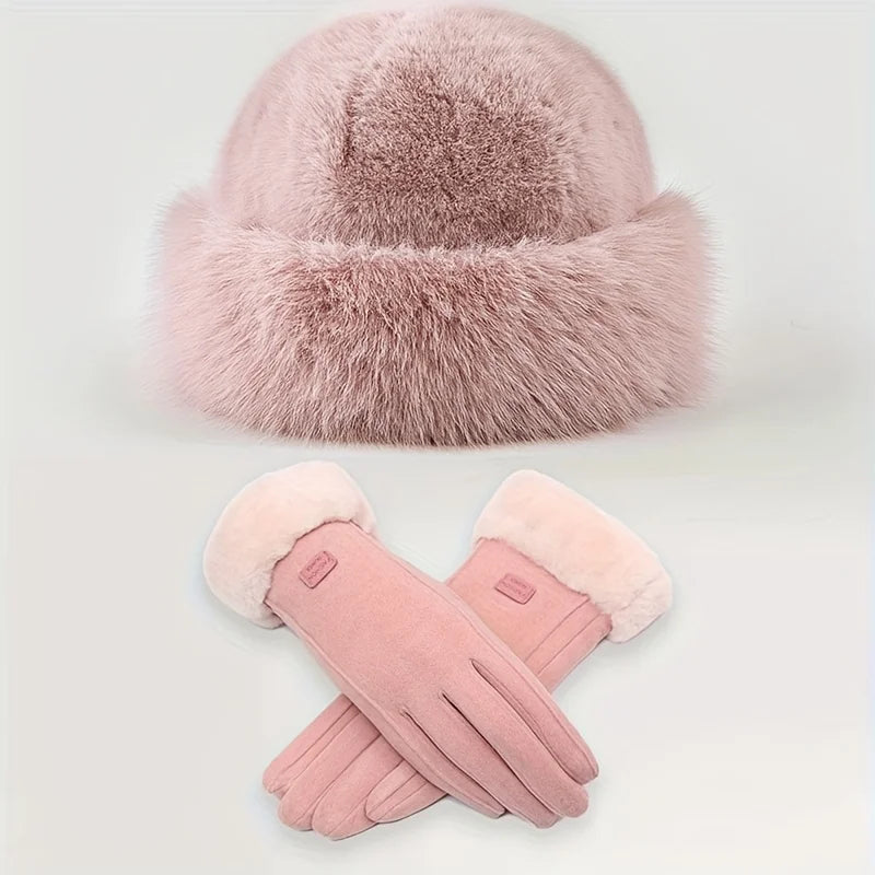 Pluche Winterset Muts en Handschoenen Dames Teddy Fleece Warm Buckethat Winteraccessoires Wintersport | Sulvida
