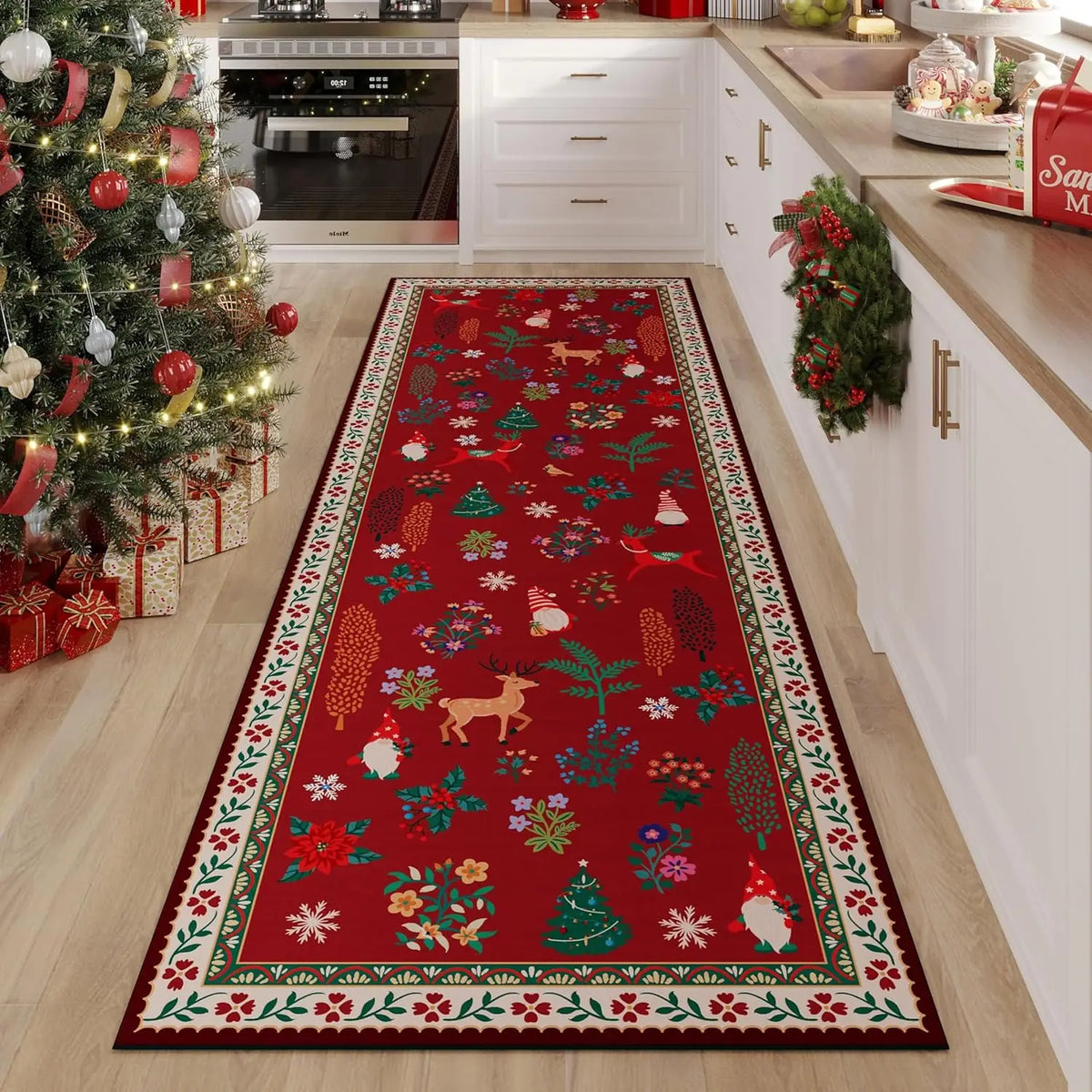 Looploper met Bloemenpatroon Antislip Polyester 40-180 cm Machinewasbaar Gangtapijt Keukenloper Halmat | Sulvida