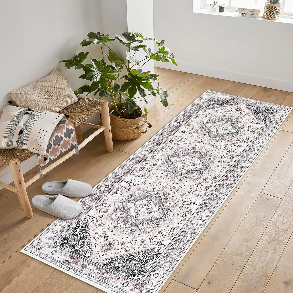 Looploper 60x230cm Wasbaar Antislip Bloemenpatroon Gangkleed Hal Entree Vintage Polyester Tapijt Vloerkleed | Sulvida