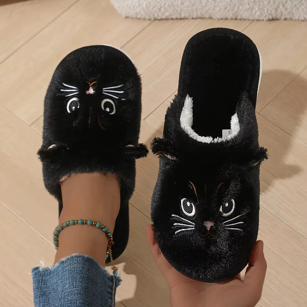 Dames Pluche Pantoffels met Kattenmotief Winter Huisschoenen Warme Instappers Antislip Binnenschoenen | Sulvida