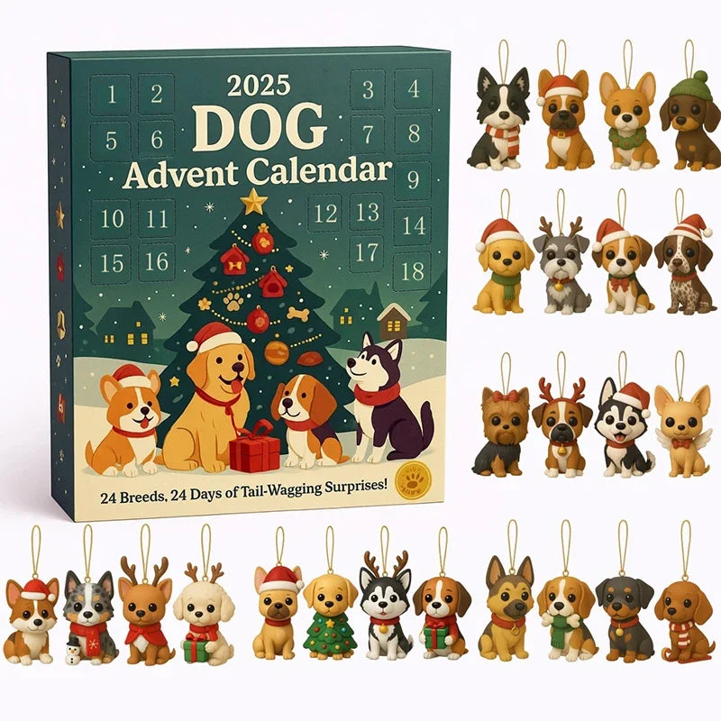 Adventskalender voor honden 2026 – 24 stuks, 2D-ornamenten met feestelijke hondenrassen – een adventskalender voor huisdieren met herbruikbare ornamenten, een leuk cadeau voor hondenliefhebbers.