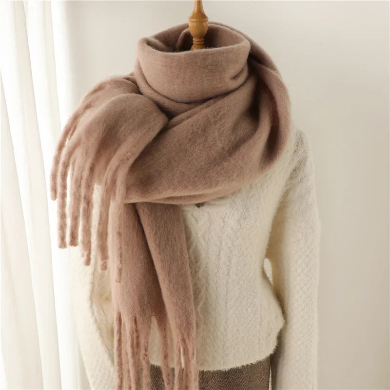 Écharpe en cachemire avec grands pompons, chaleur hivernale, écharpe d’hiver douce, aspect laine, pour femme, automne et hiver | Sulvida