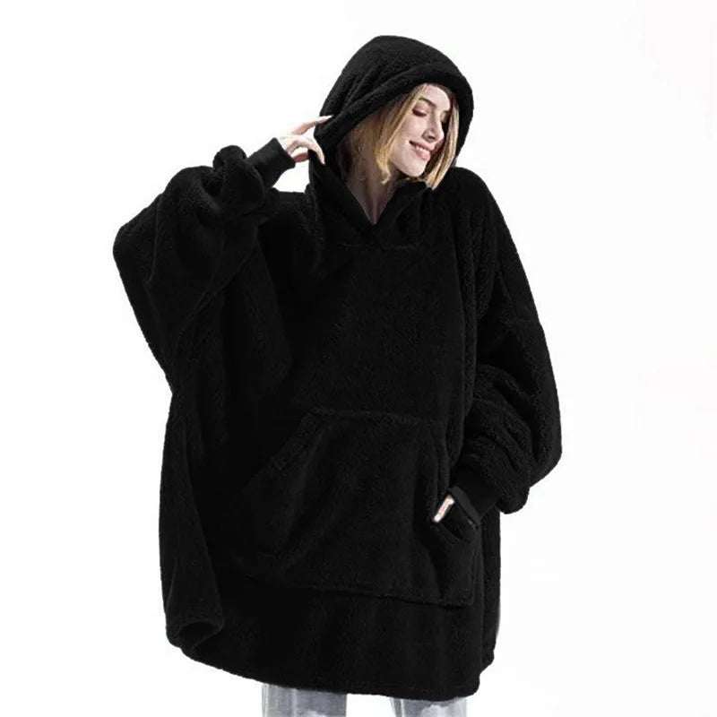 Tragbare Decke mit Kapuze, beidseitiges Fleece, warme Loungewear-Decke für Herbst und Winter | Sulvida