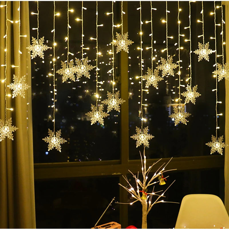 LED Sneeuwvlok Lichtgordijn 320cm Warm Wit IP44 Waterdicht Feestverlichting Decoratief Binnen Buiten | Sulvida