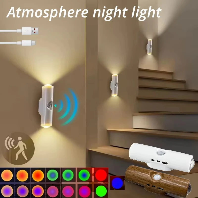 Oplaadbaar Wandnachtlampje RGB Dubbele Kop met Bewegingssensor Magnetisch Spotlamp voor Sfeerverlichting | Sulvida