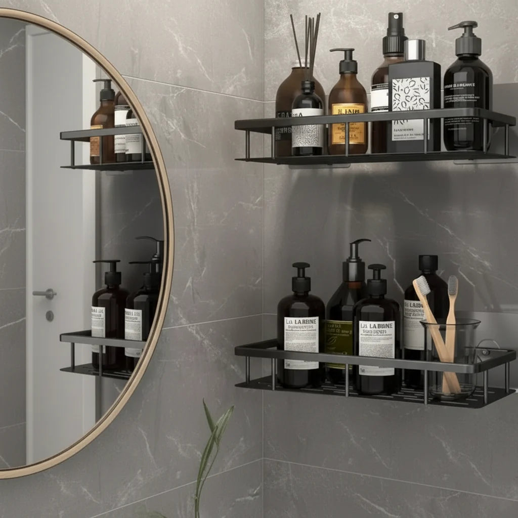 Zelfklevend Badkamerplankje Driehoekig Rechthoekig zonder Boren Wandplank Opbergruimte Douche Bad Hoek | Sulvida