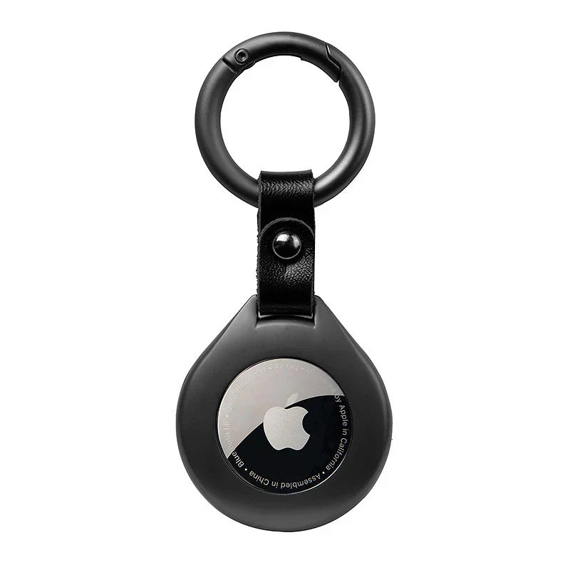 Lederen Sleutelhanger Beschermhoes voor Tracker Zwart Zilver met Metalen Ring Stijlvol Compact Duurzaam | Sulvida