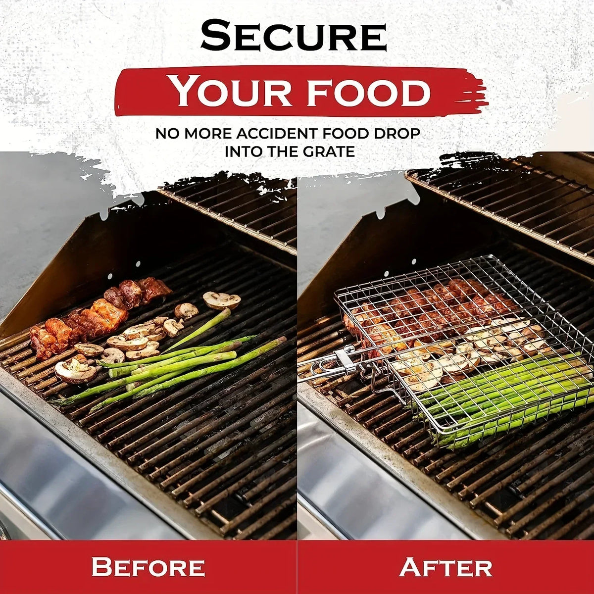 Inklapbaar barbecuerooster roestvrijstaal antiaanbaklaag vlees groente vis tuingrill camping outdoor bbq | Sulvida