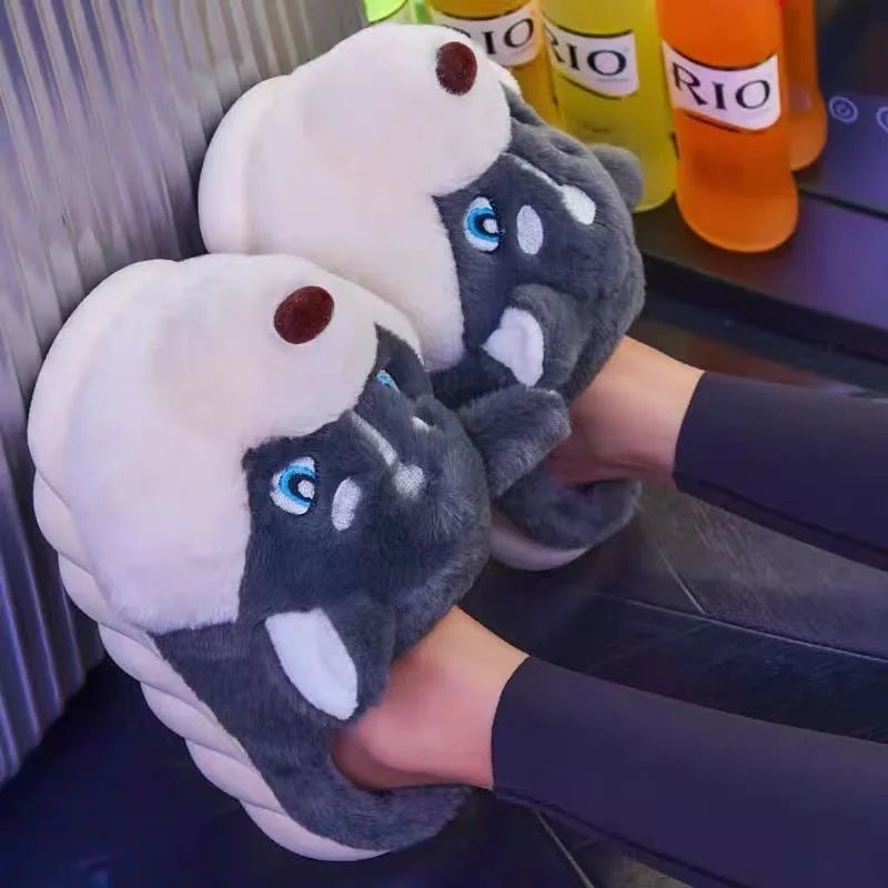 Pluche Huskypantoffels Binnenhuis Warme Dierenslippers Comfortabel Zacht Antislip Huisschoenen Thuis | Sulvida