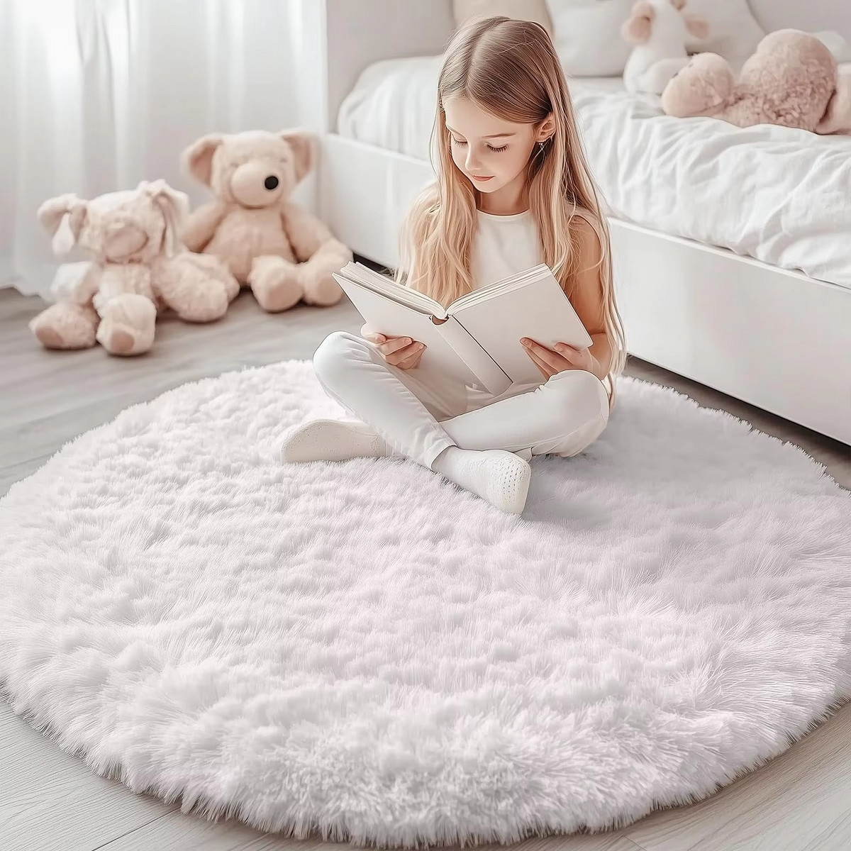 Ronde Shaggy Hoogpooltapijt Ø150cm Zacht Vloerkleed Antislip Woonkamer Slaapkamer Kinderkamer Decoratie | Sulvida