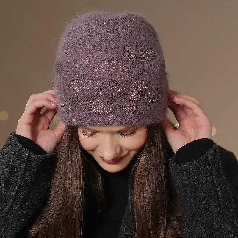 Gebreide Dames Wintermuts met Decoratief Detail Warme Beanie Hoed Casual Streetwear Geometrisch Patroon | Sulvida