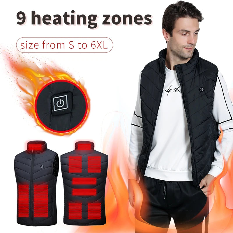 Verwarmbaar Herenvest 9 Zones USB-Verwarming Bodywarmer Outdoor Sportief Casual Herfst Winter Warmte | Sulvida