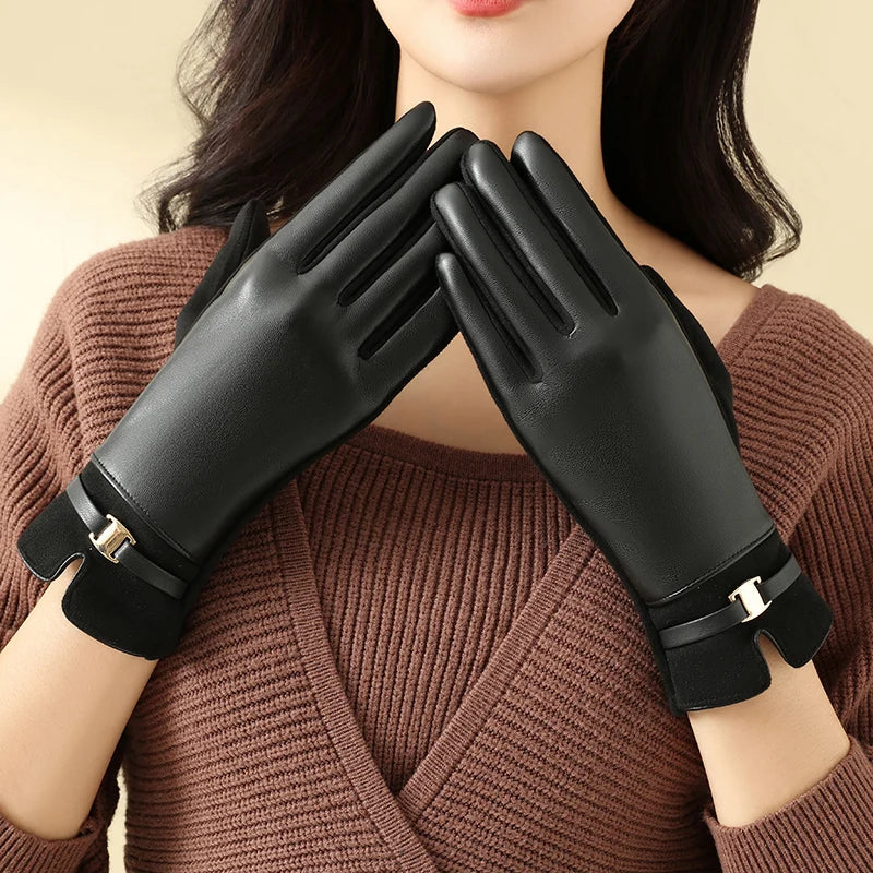 Dames Winterhandschoenen Touchscreen Fleece Gevoerd Synthetisch Leer Warm Winddicht Fiets Auto Dagelijks | Sulvida