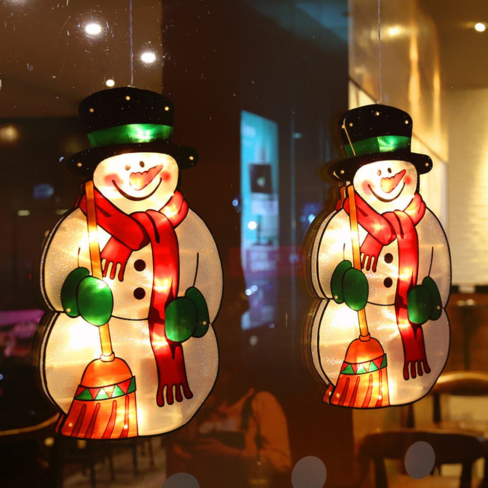 Kerstverlichting Raam LED Decoratie Kerstman Sneeuwpop Knipperend op Batterij Sfeervol Kerstraam Versiering | Sulvida
