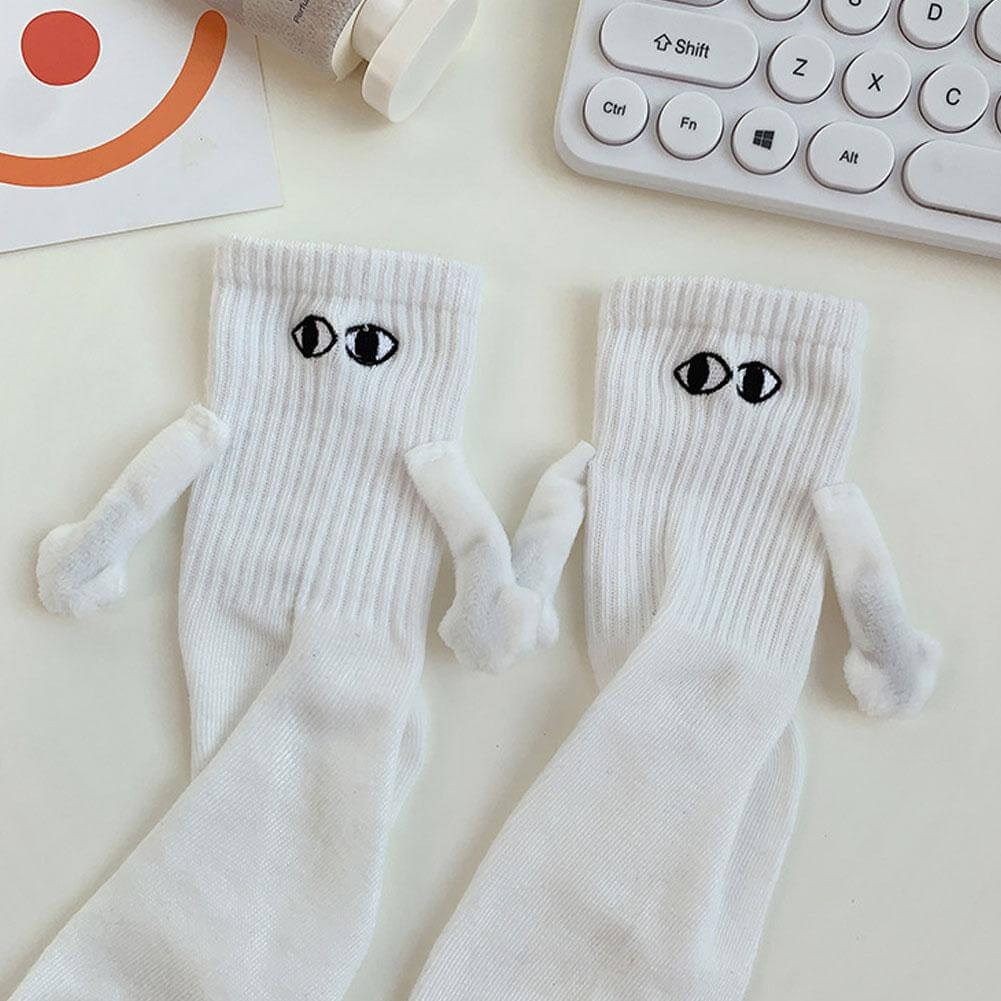 Magnetische Cartoon Ogen Koppelsokken Hand in Hand Zwart Wit Partnermode Grappig Katoenen Stel Cadeauidee | Sulvida