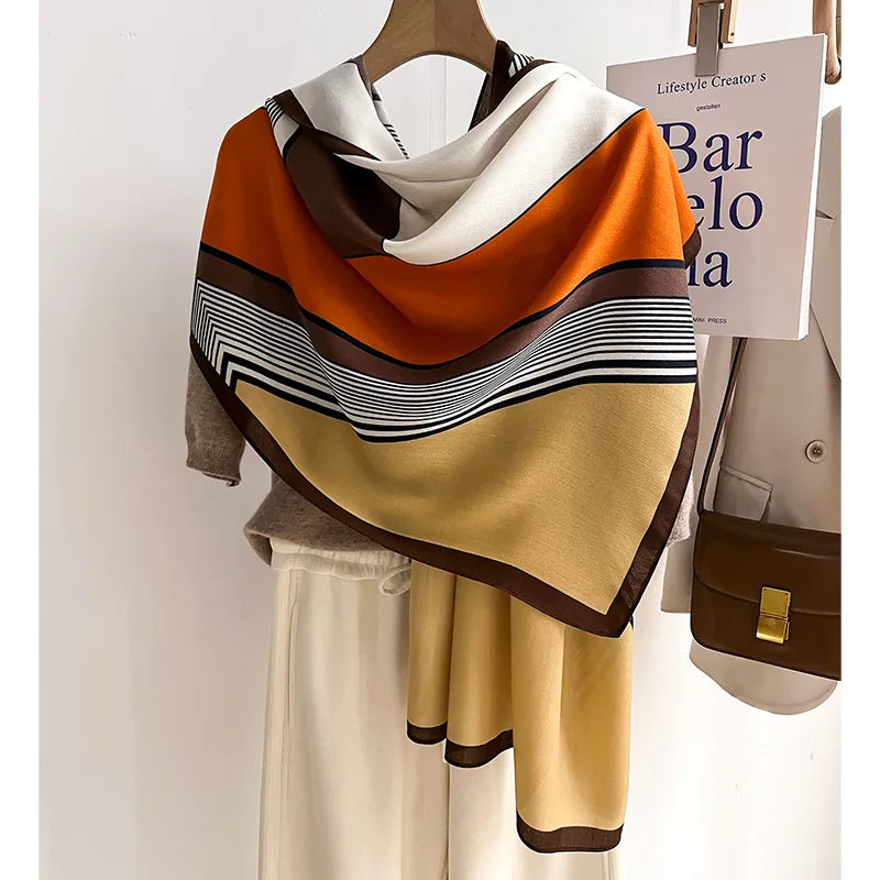 Écharpe de luxe pour femme en mélange de laine et cachemire, pashmina 66x178 cm, étole chaude pour l’automne et l’hiver, accessoire beige, marron, bleu | Sulvida