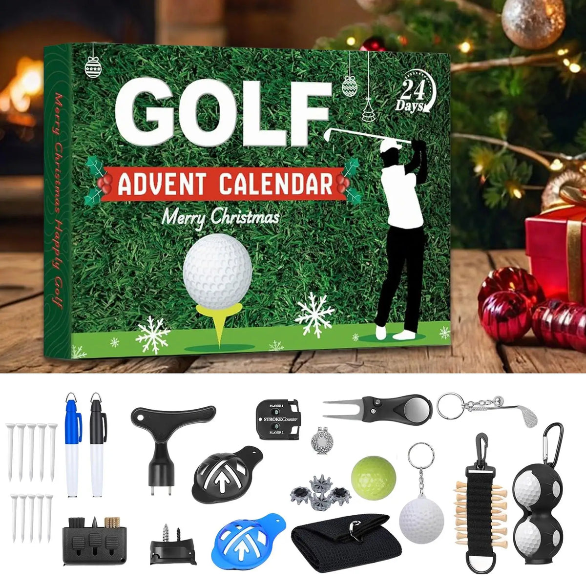 Adventskalender Golf met 24 Accessoires – Aftelkalender voor Golfers met Cadeaus Gadgets en Verrassingen | Sulvida