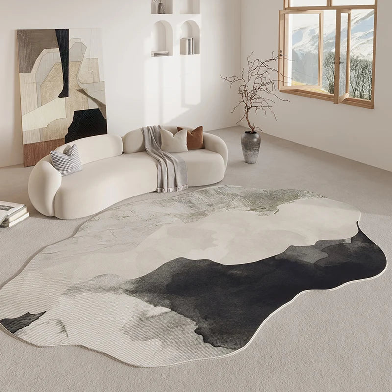 Tapis de forme irrégulière en polyester antidérapant pour salon, chambre et couloir, style rétro décoratif moderne | Sulvida