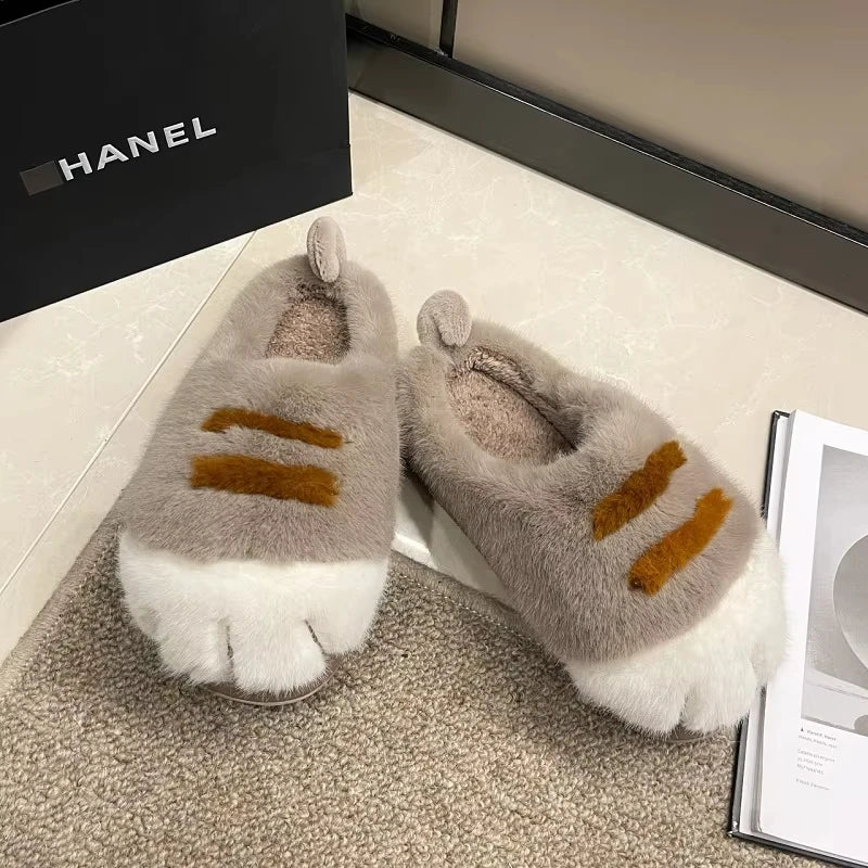 Pluche pantoffels met kattenpootjes voor dames binnen buiten warme antislip slippers huisschoenen comfortabel | Sulvida